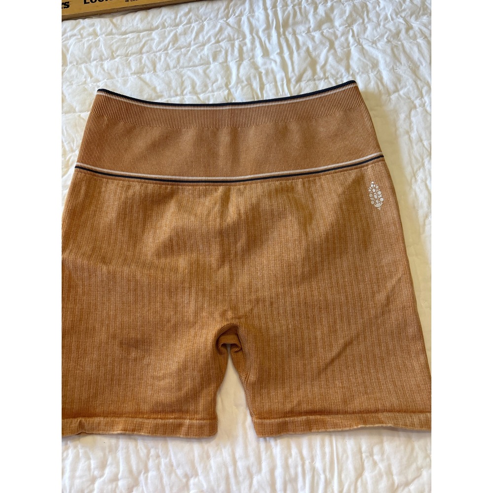 FP Movement by Free People Ribbed High-Waist Athletic Shorts in Camel